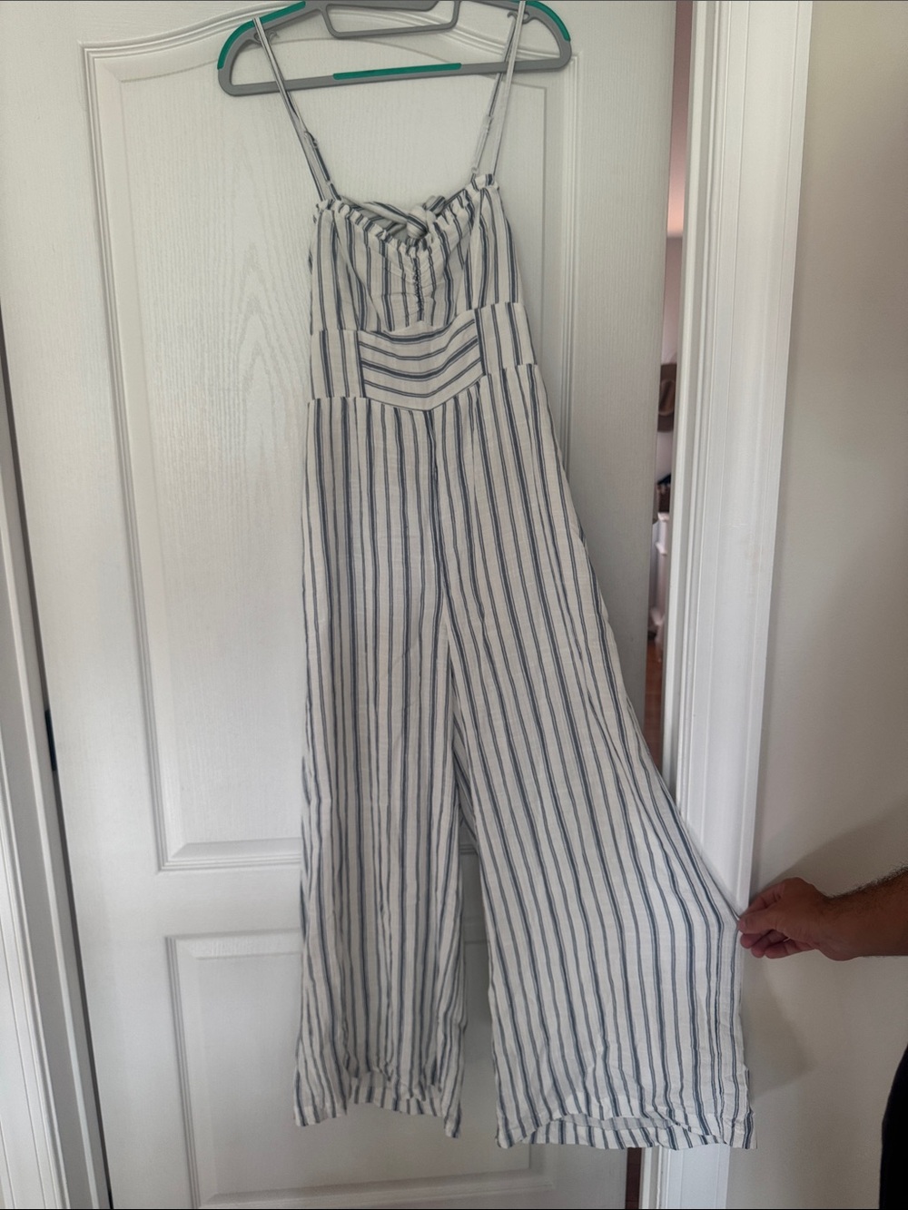 NWT Striped White and Navy Wide-Leg Jumpsuit